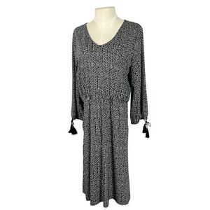 Garnet Hill casual dress Size M organic cotton Black & white tassels
